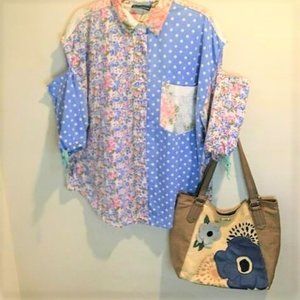 LAST CALL: DETAIL WORKS Mixed Print Polka Dot Floral Top Plus Size 20